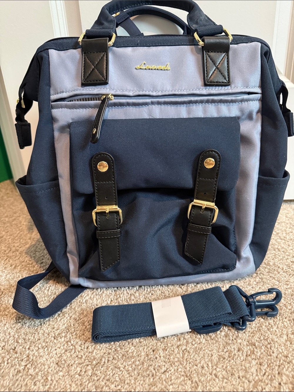 Lavanda Navy and Light Gray Women's Backpack with Removable Strap
